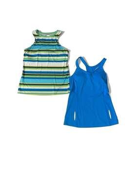 Lot of 2 Under Armour Women's Sport Tank Tops HeatGear Striped & Blue Racerback